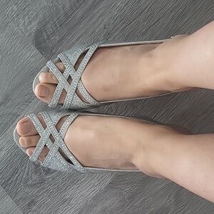 sparkly silver slingback wedge shoes size 7.5 brand new
